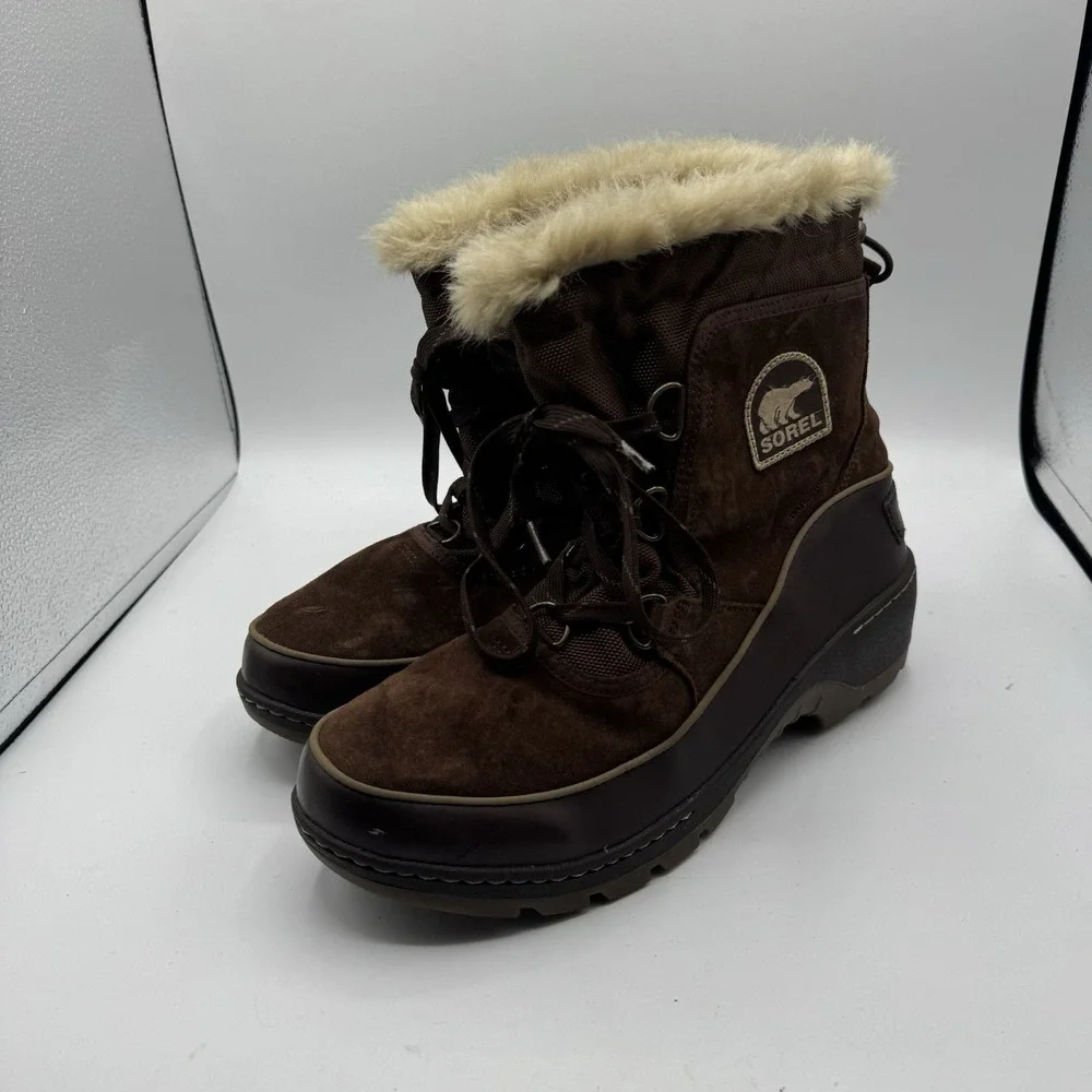Sorel Tivoli II Boots Women 9.5 UK 7.5 Brown Waterproof Winter Snow Fur Lace Up